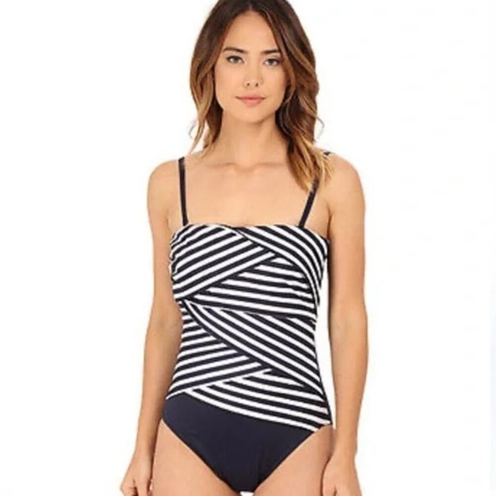 MiracleSuit black white one piece swimsuit new Women's size 14 removable straps